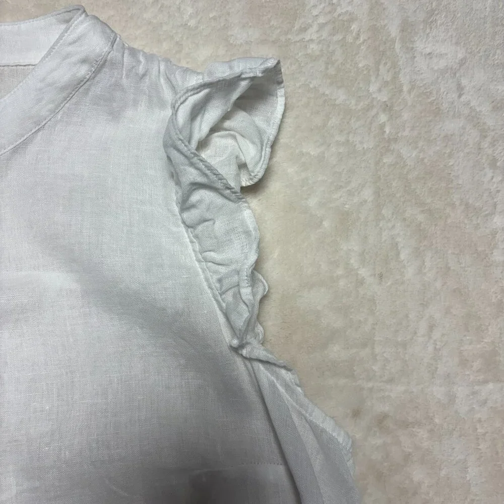 Lilly Pulitzer Womens Briette Button‎ Down Blouse Sz Medium White Vacation Linen